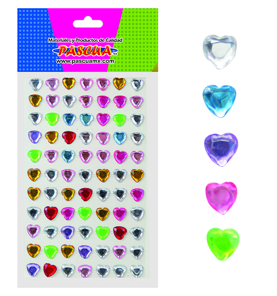 Piedras Acrílicas con Adhesivo Corazones Colores Surtidos
