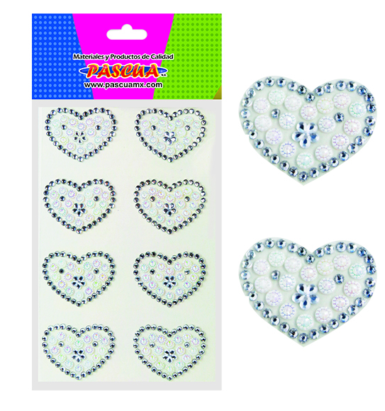Piedras Acrílicas con Adhesivo Corazón Plata