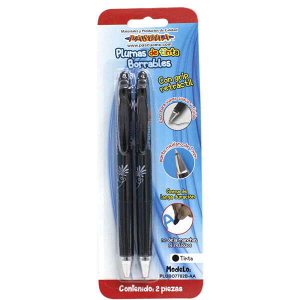 Bolígrafo de Tinta Borrable Blister - 2 PZAS Negro