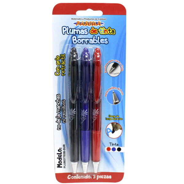 Bolígrafo de Tinta Borrable Blister - 3 PZAS Surtido
