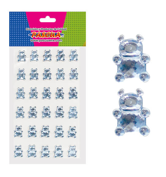Piedras Plásticas con Adhesivo Bebé - Oso, Azul Cielo